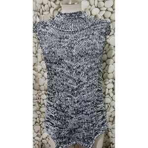 White House Black Market Sweater Medium Sleeveless Marled Chevron High Neck Blue
